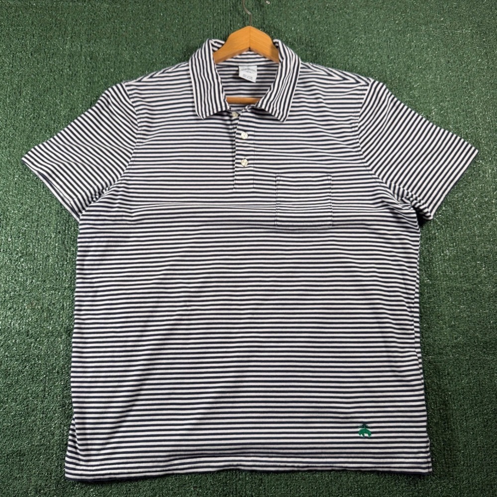 Brooks Brothers Polo Shirt Mens Large Navy White‎ Striped Cotton Short Sleeve